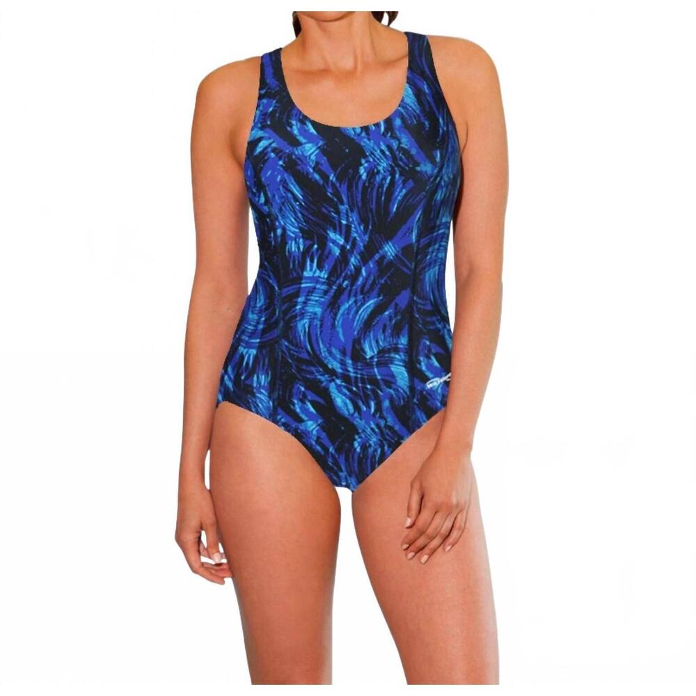 NEW WATERPRO chlorine resistant fit back one piece swimsuit in blue storm